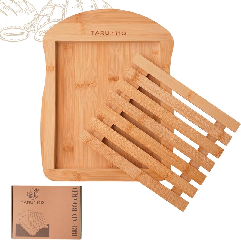 TARUNMO Bamboo Bread Slicer Cutting Board with Crumb Tray - Premium Natural Chopping Board for Sourdough & Homemade Loaves, 13"x10" Easy Clean, Doubles as Serving Tray - Image 1